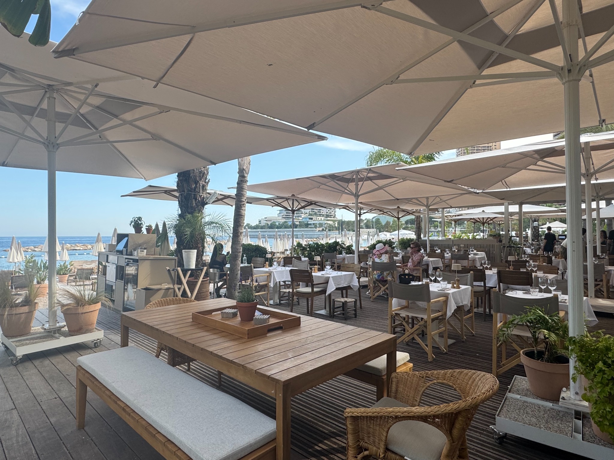 La Note Bleue Monaco beachfront dining terrace overlooking the Mediterranean