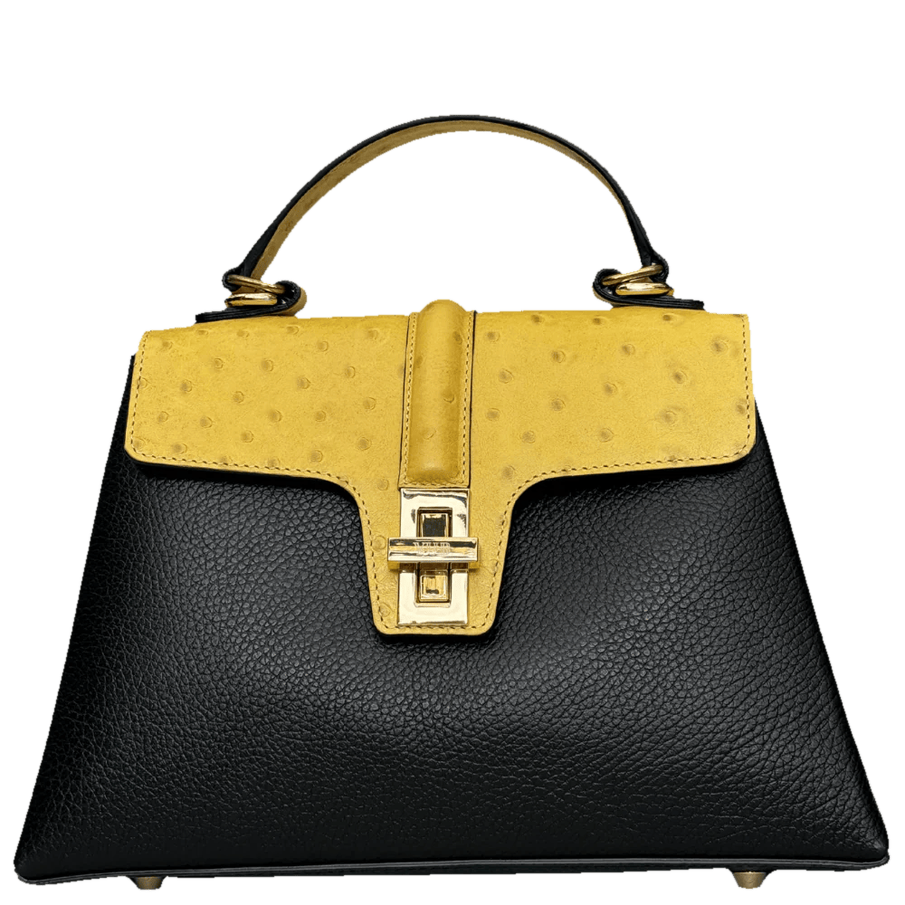 The Monaco, Paris edition, black leather with a yellow ostrich embossed flap